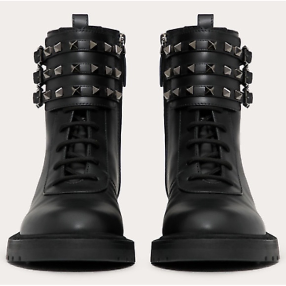 VALENTINO NWT Rockstud Buckle Accents Leather Combat Boots Size 39 - Picture 14 of 15